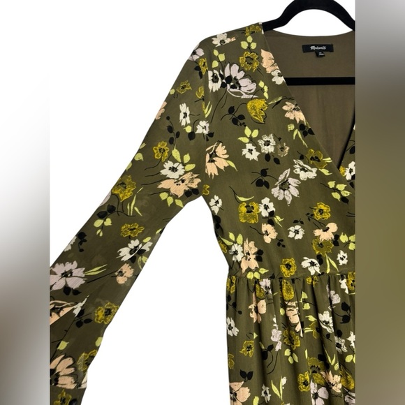 Madewell Flowy Green Floral Cinch-Waist Tiered Midi Dress in Wildblooms Size XS - Picture 7 of 16